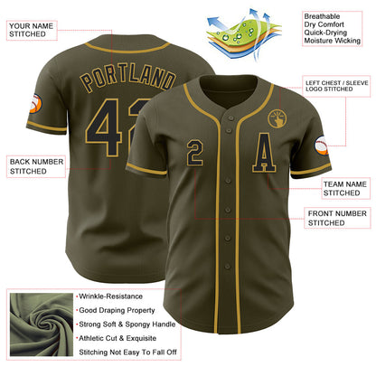 Custom Olive Black-Old Gold Authentic Salute To Service Baseball Jersey - Sky-Custom