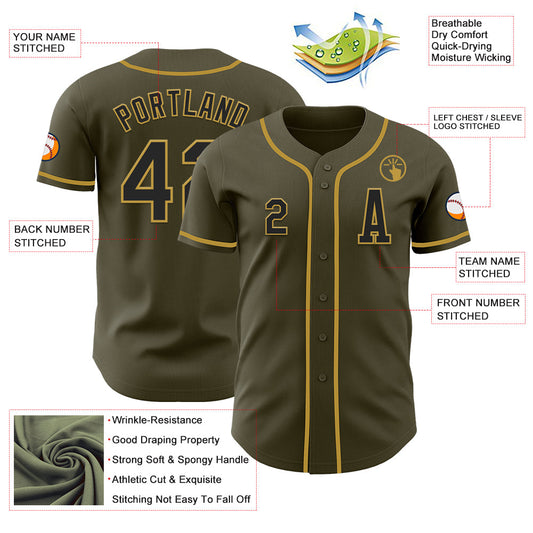 Custom Olive Black-Old Gold Authentic Salute To Service Baseball Jersey - Sky-Custom