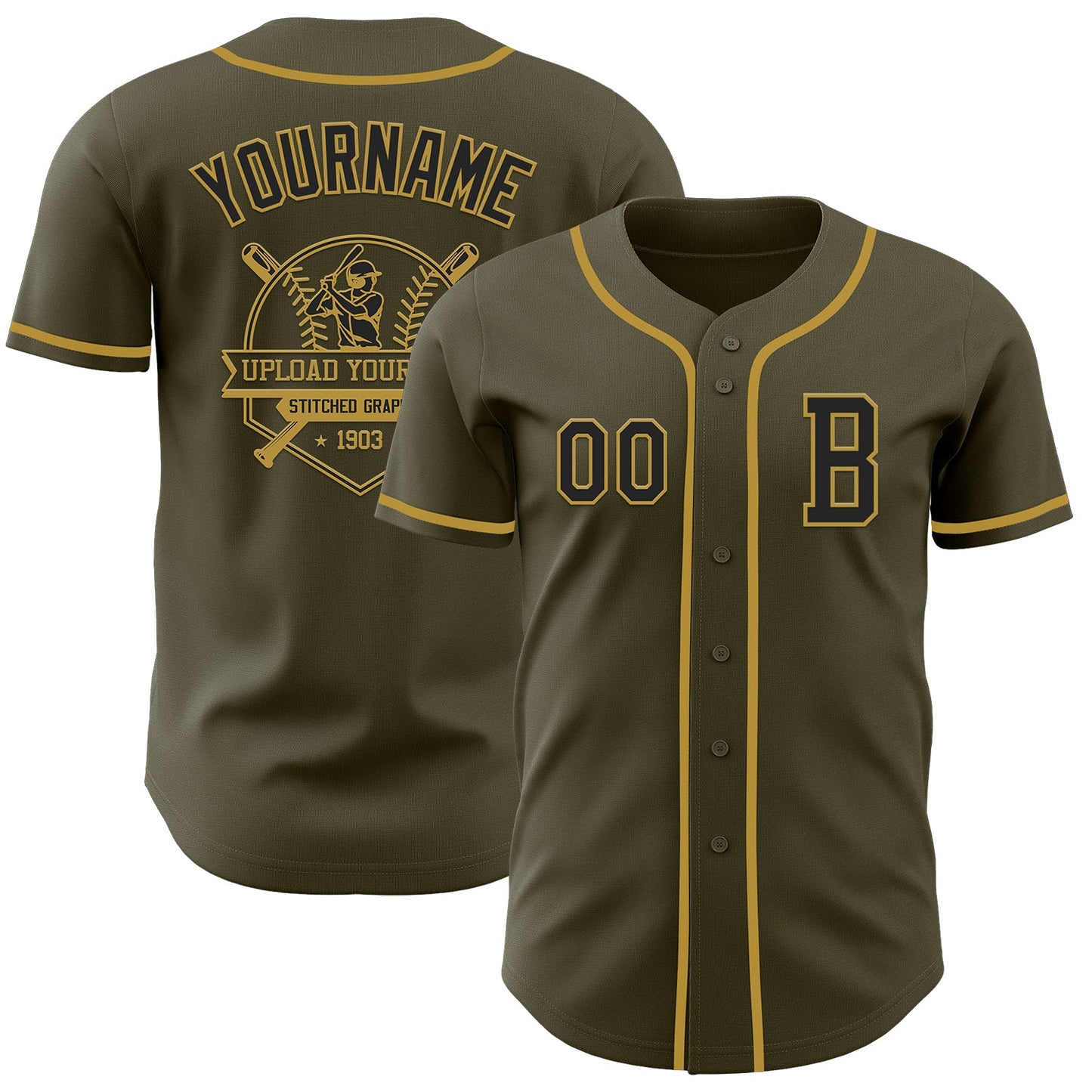 Custom Olive Black-Old Gold Authentic Salute To Service Baseball Jersey - Sky-Custom