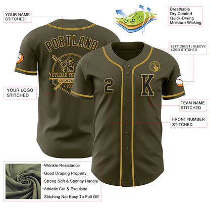 Custom Olive Black-Old Gold Authentic Salute To Service Baseball Jersey - Sky-Custom