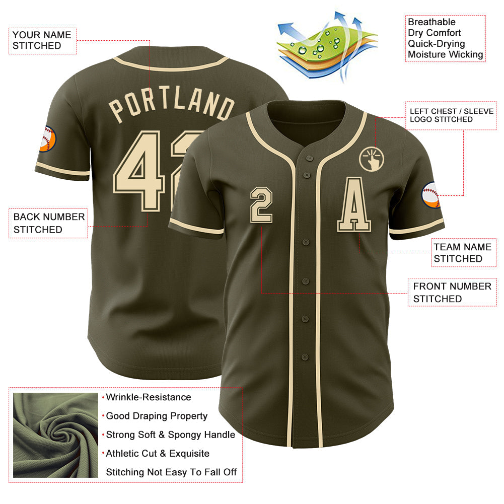 Custom Olive Cream Authentic Salute To Service Baseball Jersey - Sky-Custom