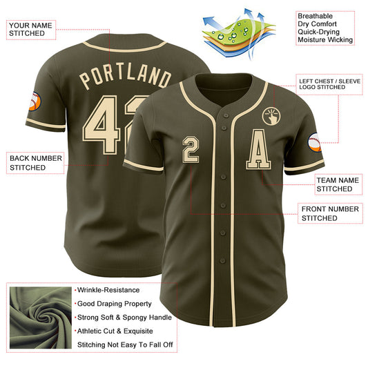 Custom Olive Cream Authentic Salute To Service Baseball Jersey - Sky-Custom