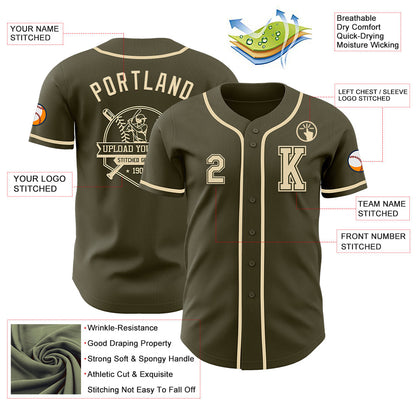 Custom Olive Cream Authentic Salute To Service Baseball Jersey - Sky-Custom