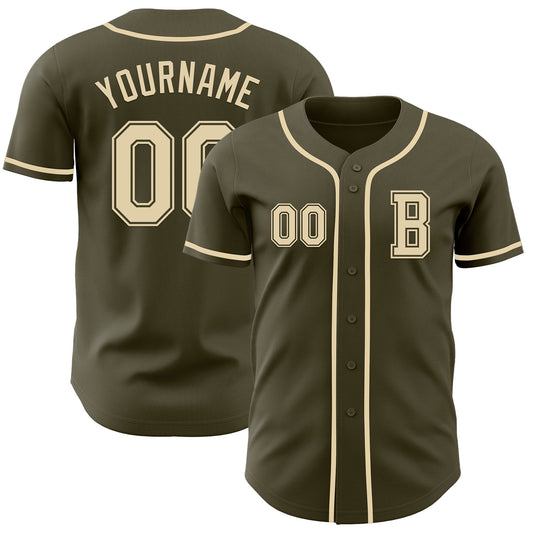 Custom Olive Cream Authentic Salute To Service Baseball Jersey - Sky-Custom