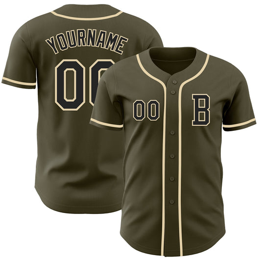 Custom Olive Black-Cream Authentic Salute To Service Baseball Jersey - Sky-Custom