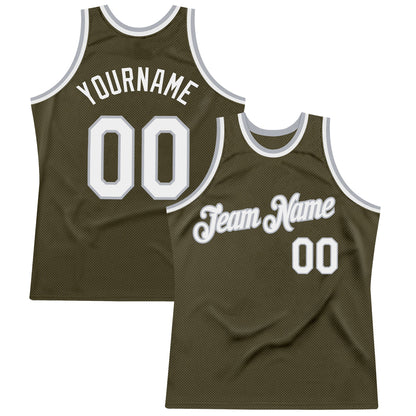 Custom Olive White-Gray Authentic Throwback Salute To Service Basketball Jersey - Sky-Custom