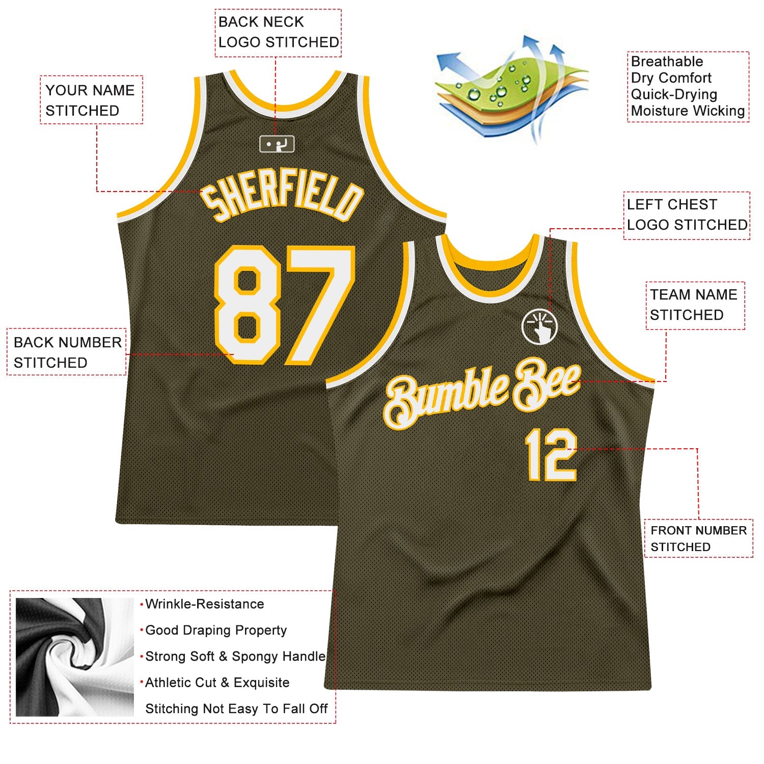 Custom Olive White-Gold Authentic Throwback Salute To Service Basketball Jersey - Sky-Custom
