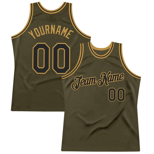 Custom Olive Black-Old Gold Authentic Throwback Salute To Service Basketball Jersey - Sky-Custom