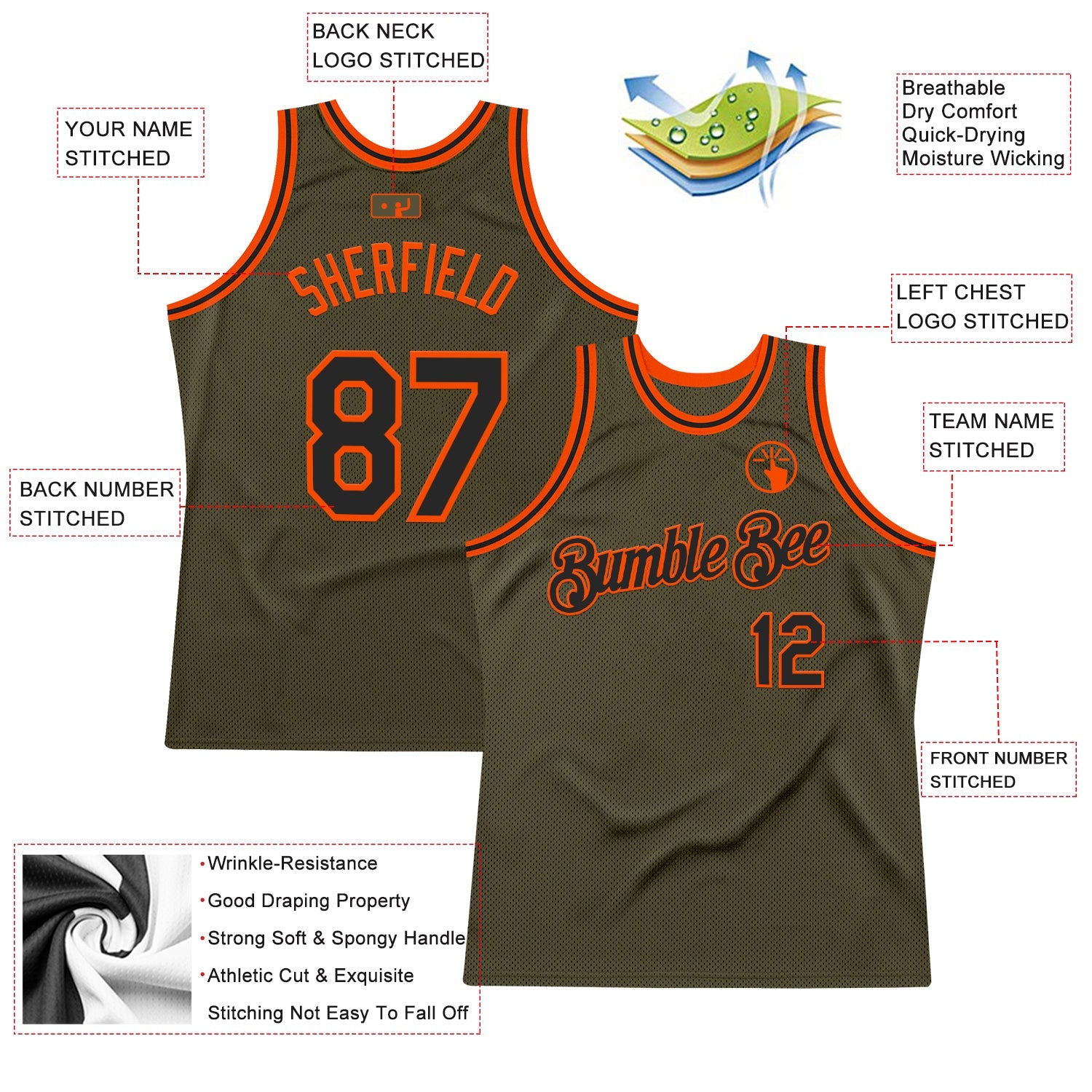 Custom Olive Black-Orange Authentic Throwback Salute To Service Basketball Jersey - Sky-Custom