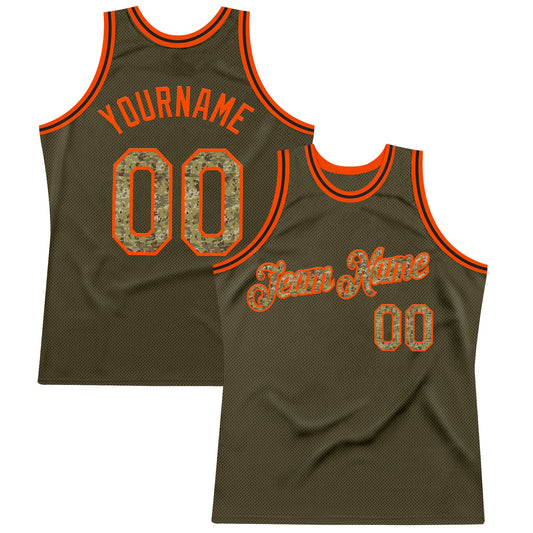 Custom Olive Camo Orange-Black Authentic Throwback Salute To Service Basketball Jersey - Sky-Custom