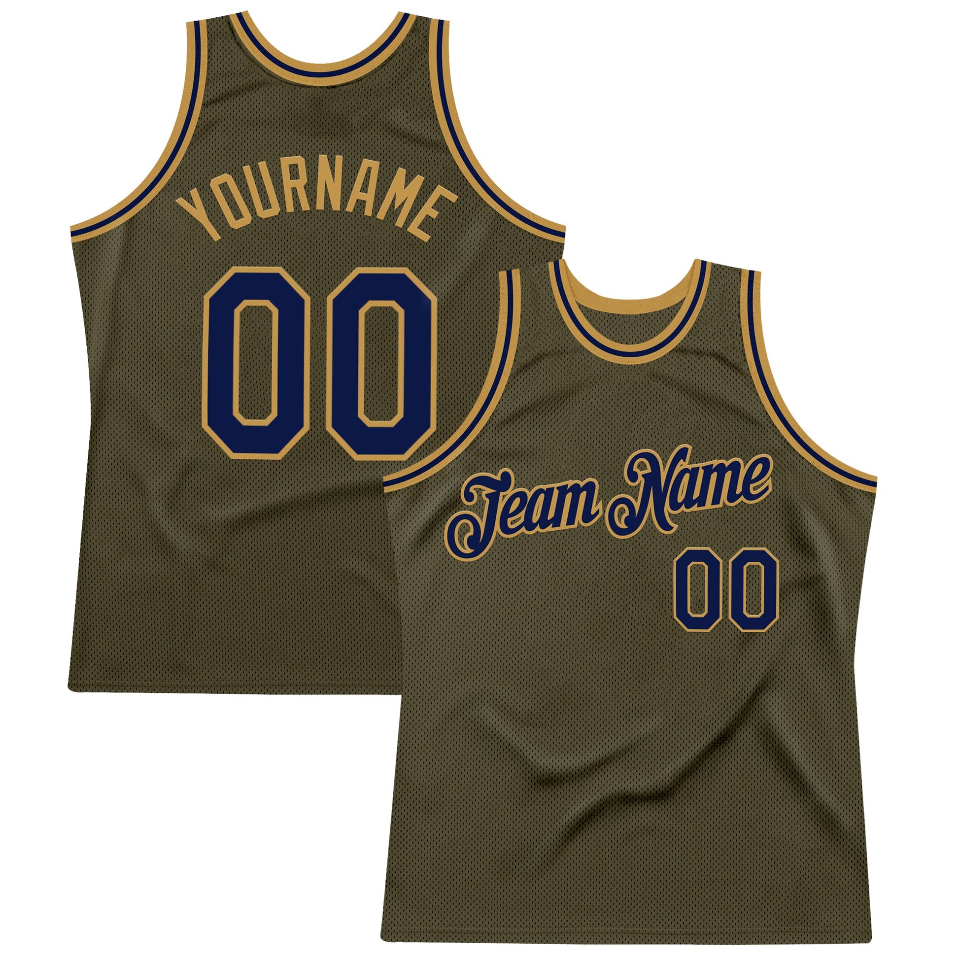 Custom Olive Navy-Old Gold Authentic Throwback Salute To Service Basketball Jersey - Sky-Custom