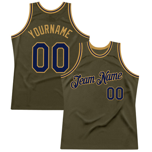 Custom Olive Navy-Old Gold Authentic Throwback Salute To Service Basketball Jersey - Sky-Custom