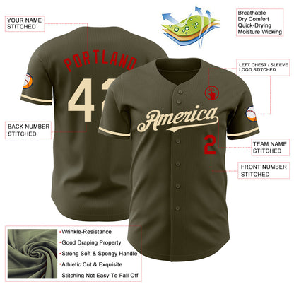 Custom Olive Cream-Red Authentic Salute To Service Baseball Jersey - Sky-Custom
