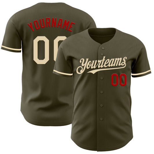 Custom Olive Cream-Red Authentic Salute To Service Baseball Jersey - Sky-Custom