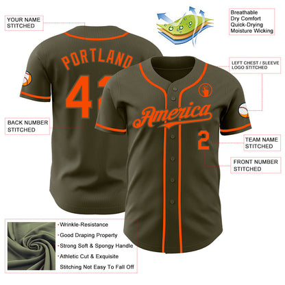 Custom Olive Orange Authentic Salute To Service Baseball Jersey - Sky-Custom