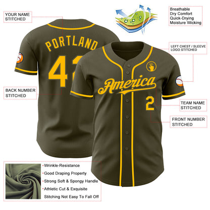 Custom Olive Gold Authentic Salute To Service Baseball Jersey - Sky-Custom