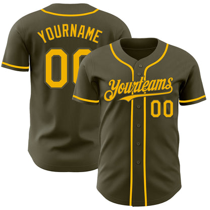Custom Olive Gold Authentic Salute To Service Baseball Jersey - Sky-Custom