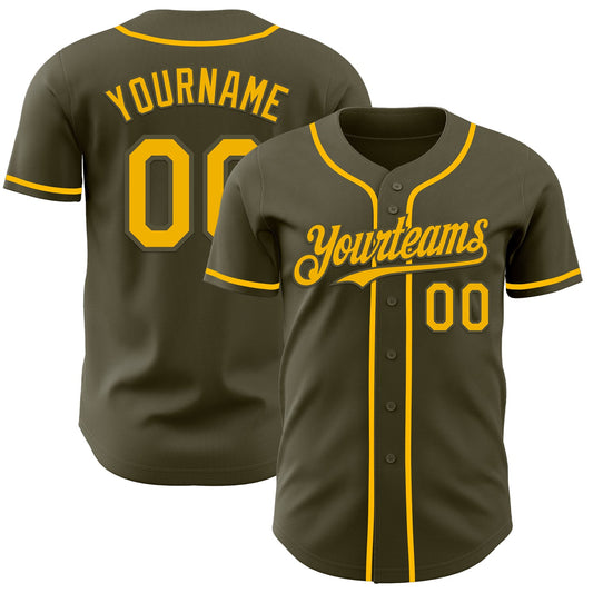 Custom Olive Gold Authentic Salute To Service Baseball Jersey - Sky-Custom