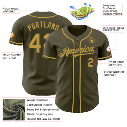 Custom Olive Old Gold Authentic Salute To Service Baseball Jersey - Sky-Custom