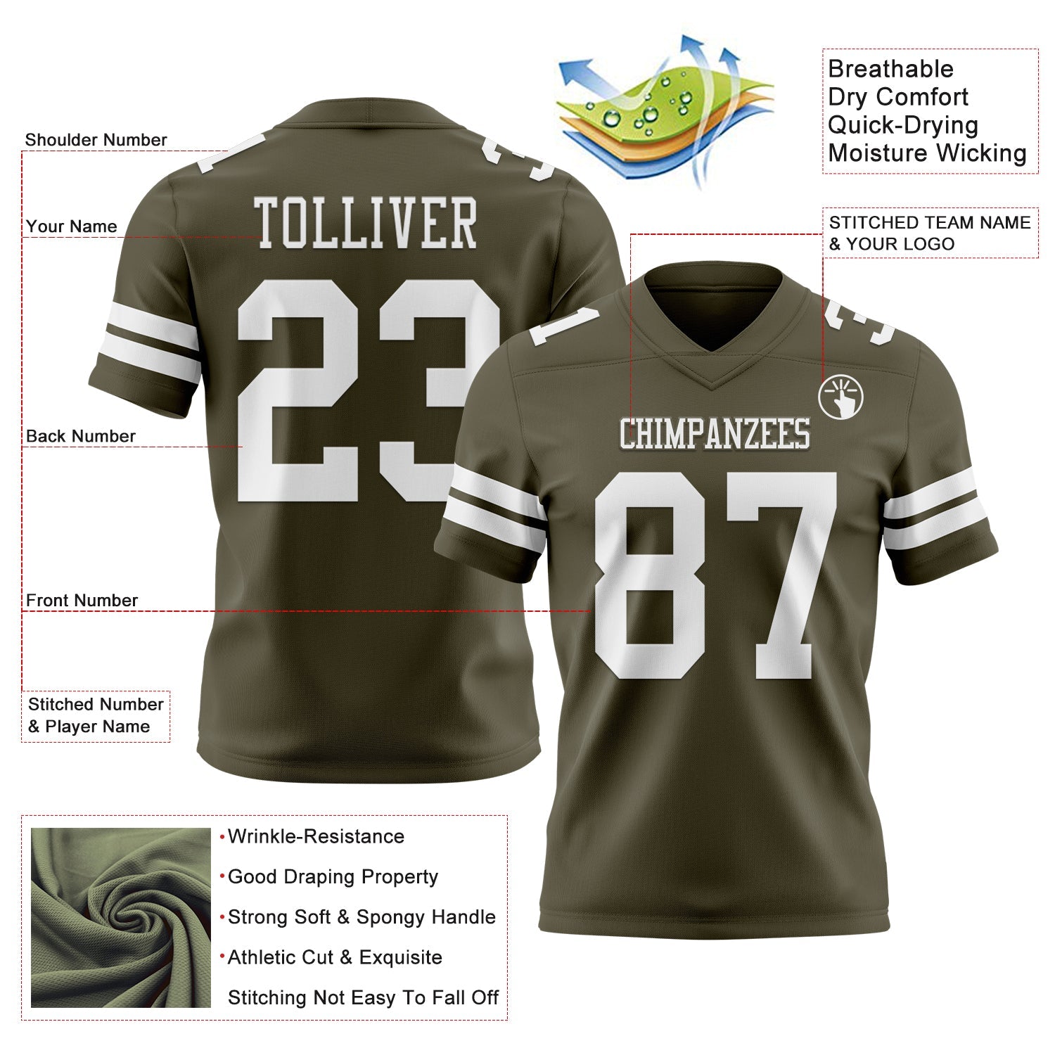 Custom Olive White Mesh Authentic Salute To Service Football Jersey - Sky-Custom