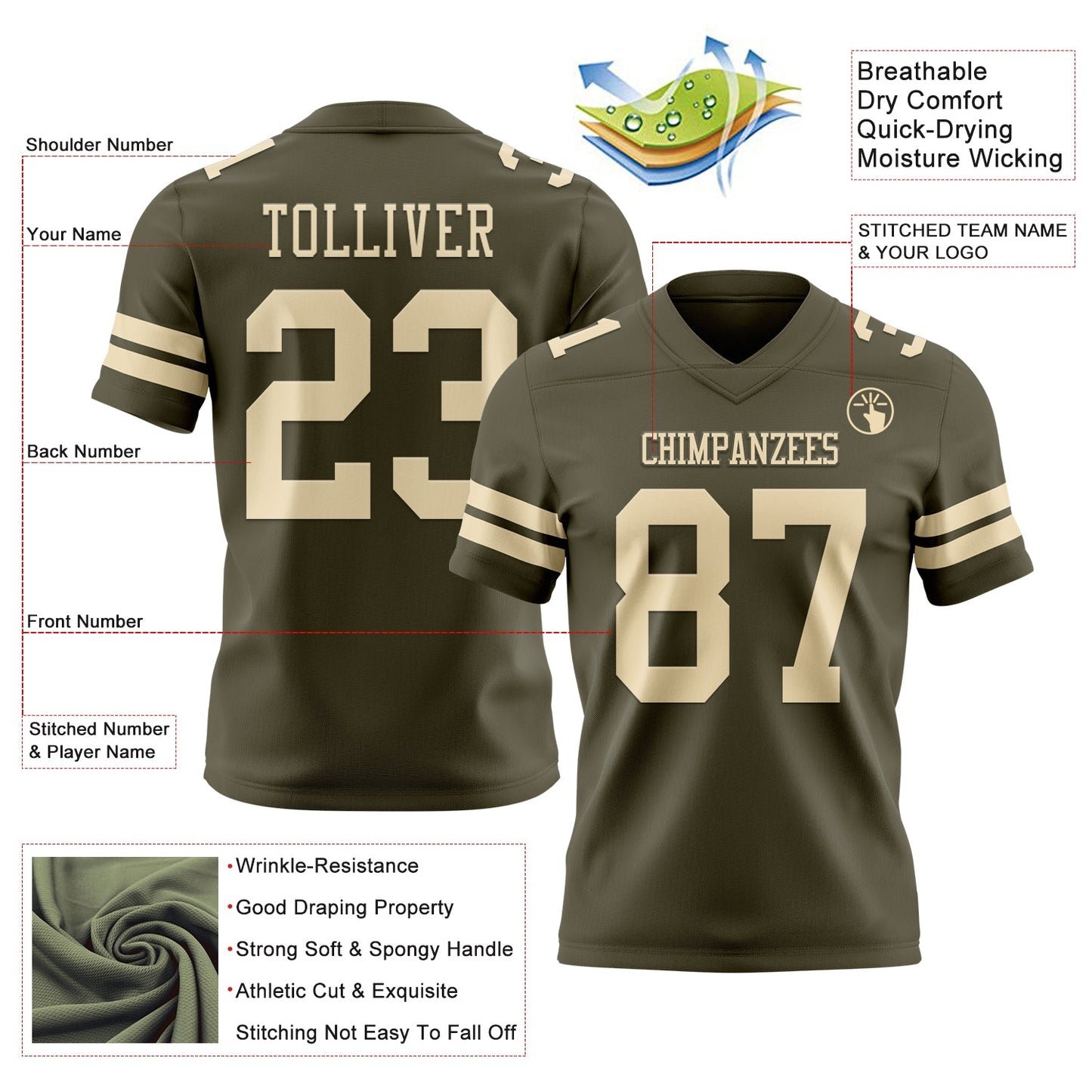 Custom Olive Cream Mesh Authentic Salute To Service Football Jersey - Sky-Custom