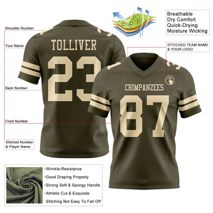 Custom Olive Cream Mesh Authentic Salute To Service Football Jersey - Sky-Custom