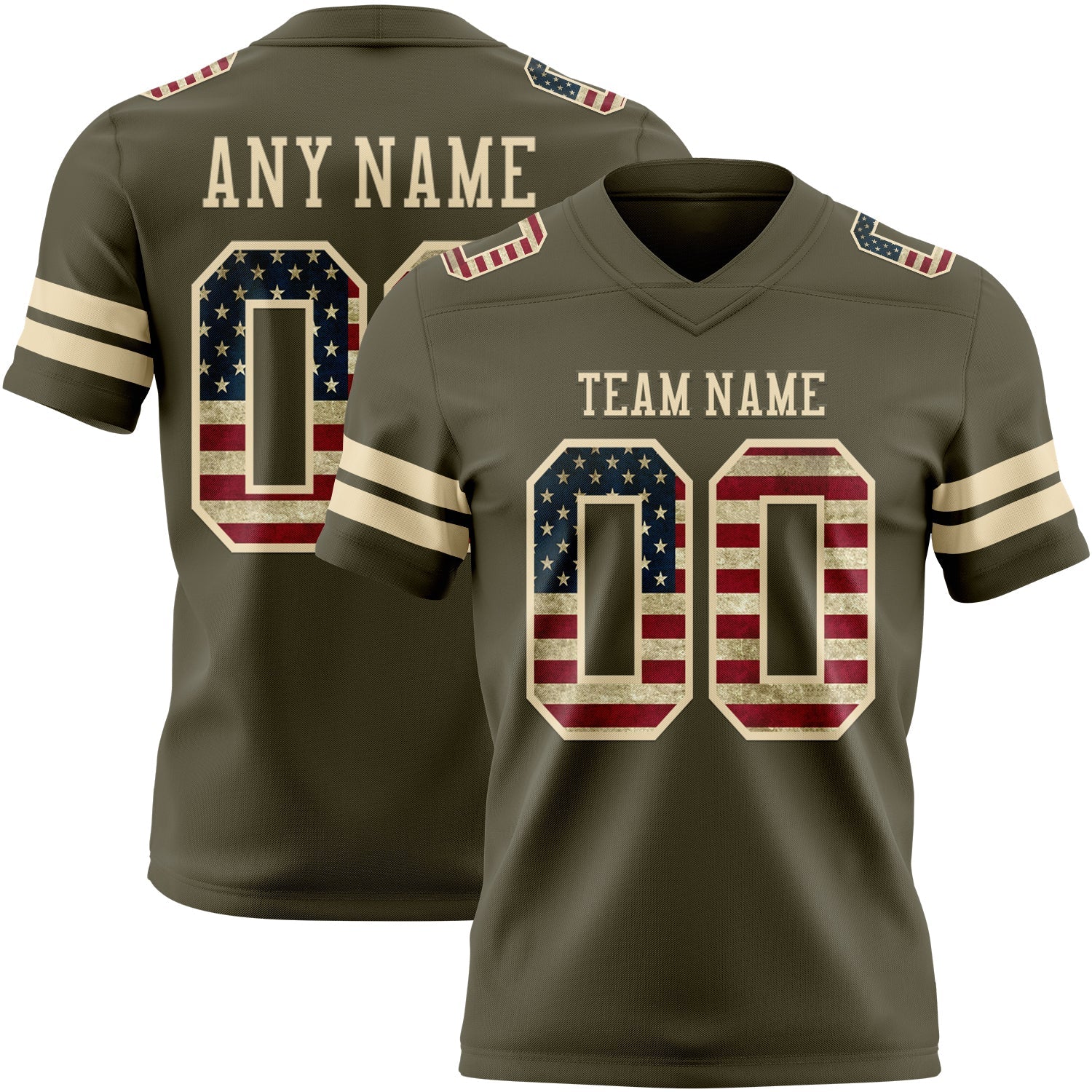 Custom Olive Vintage USA Flag-Cream Mesh Authentic Salute To Service Football Jersey - Sky-Custom
