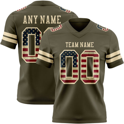 Custom Olive Vintage USA Flag-Cream Mesh Authentic Salute To Service Football Jersey - Sky-Custom