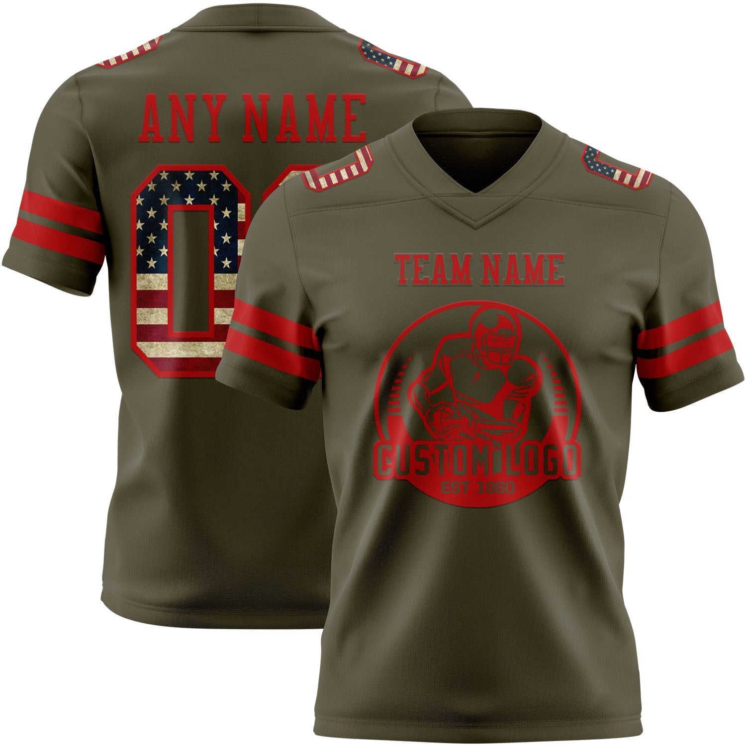 Custom Olive Vintage USA Flag-Red Mesh Authentic Salute To Service Football Jersey - Sky-Custom