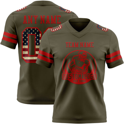 Custom Olive Vintage USA Flag-Red Mesh Authentic Salute To Service Football Jersey - Sky-Custom