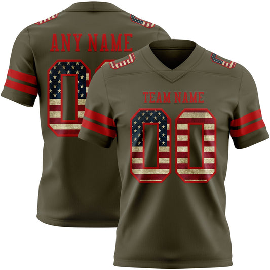 Custom Olive Vintage USA Flag-Red Mesh Authentic Salute To Service Football Jersey - Sky-Custom