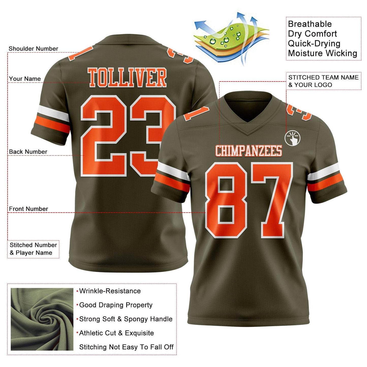 Custom Olive Orange-White Mesh Authentic Salute To Service Football Jersey - Sky-Custom
