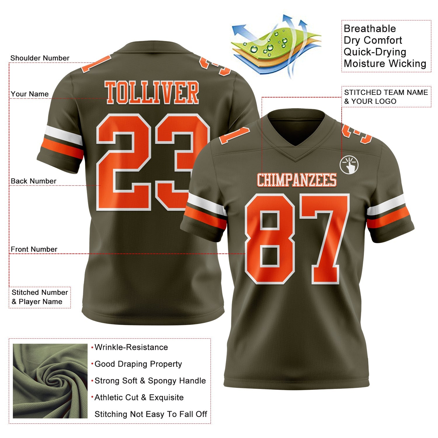 Custom Olive Orange-White Mesh Authentic Salute To Service Football Jersey - Sky-Custom