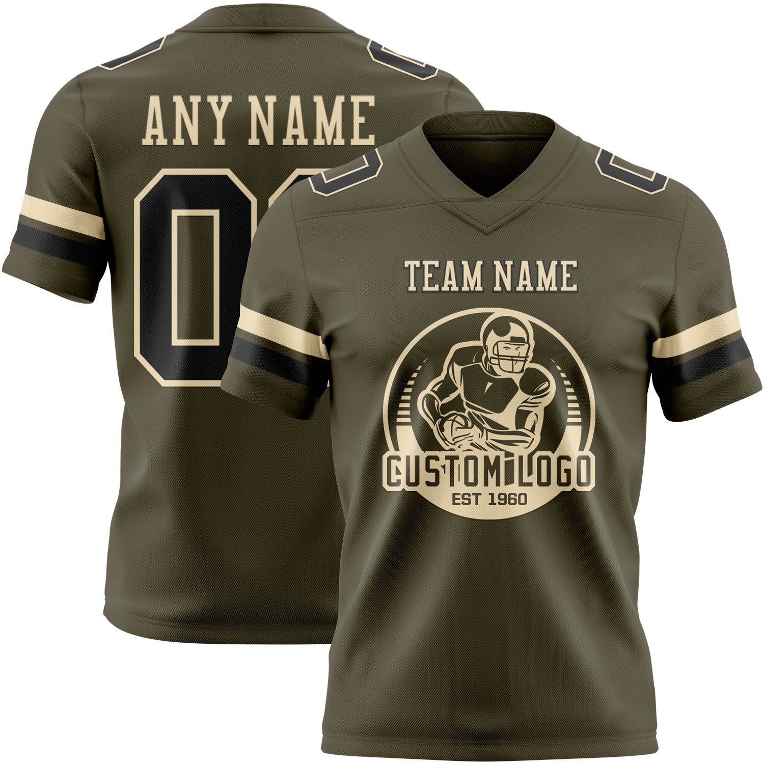 Custom Olive Black-Cream Mesh Authentic Salute To Service Football Jersey - Sky-Custom