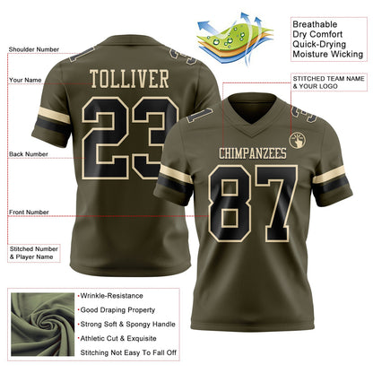 Custom Olive Black-Cream Mesh Authentic Salute To Service Football Jersey - Sky-Custom