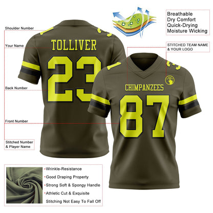 Custom Olive Neon Yellow-Black Mesh Authentic Salute To Service Football Jersey - Sky-Custom