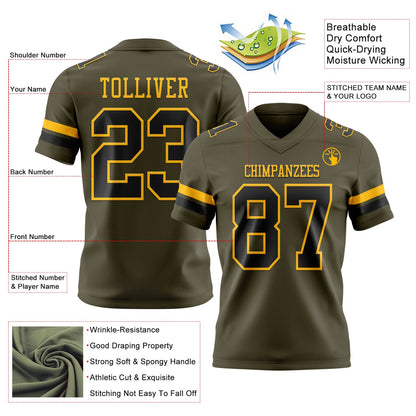 Custom Olive Black-Gold Mesh Authentic Salute To Service Football Jersey - Sky-Custom