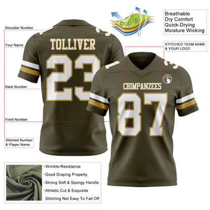 Custom Olive White-Old Gold Mesh Authentic Salute To Service Football Jersey - Sky-Custom