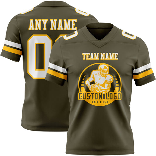 Custom Olive White-Gold Mesh Authentic Salute To Service Football Jersey - Sky-Custom