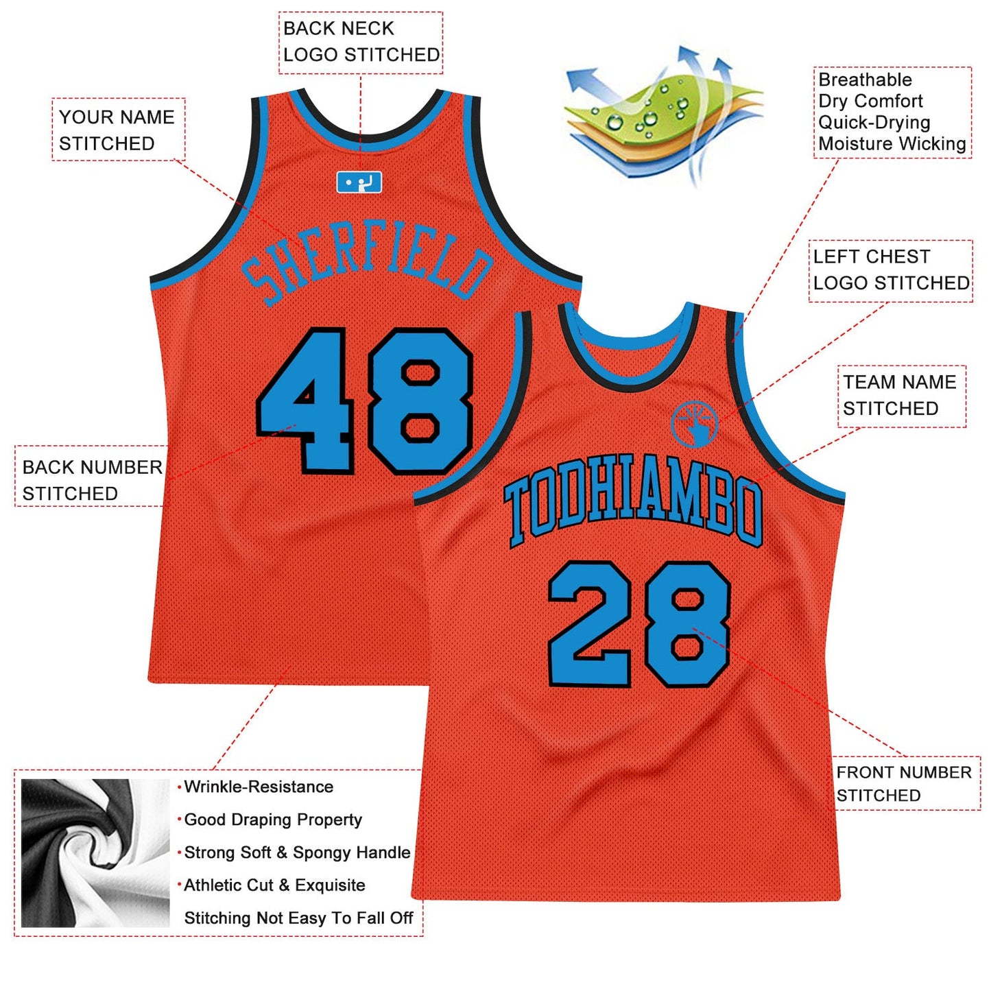 Custom Orange Blue-Navy Authentic Throwback Basketball Jersey - Sky-Custom