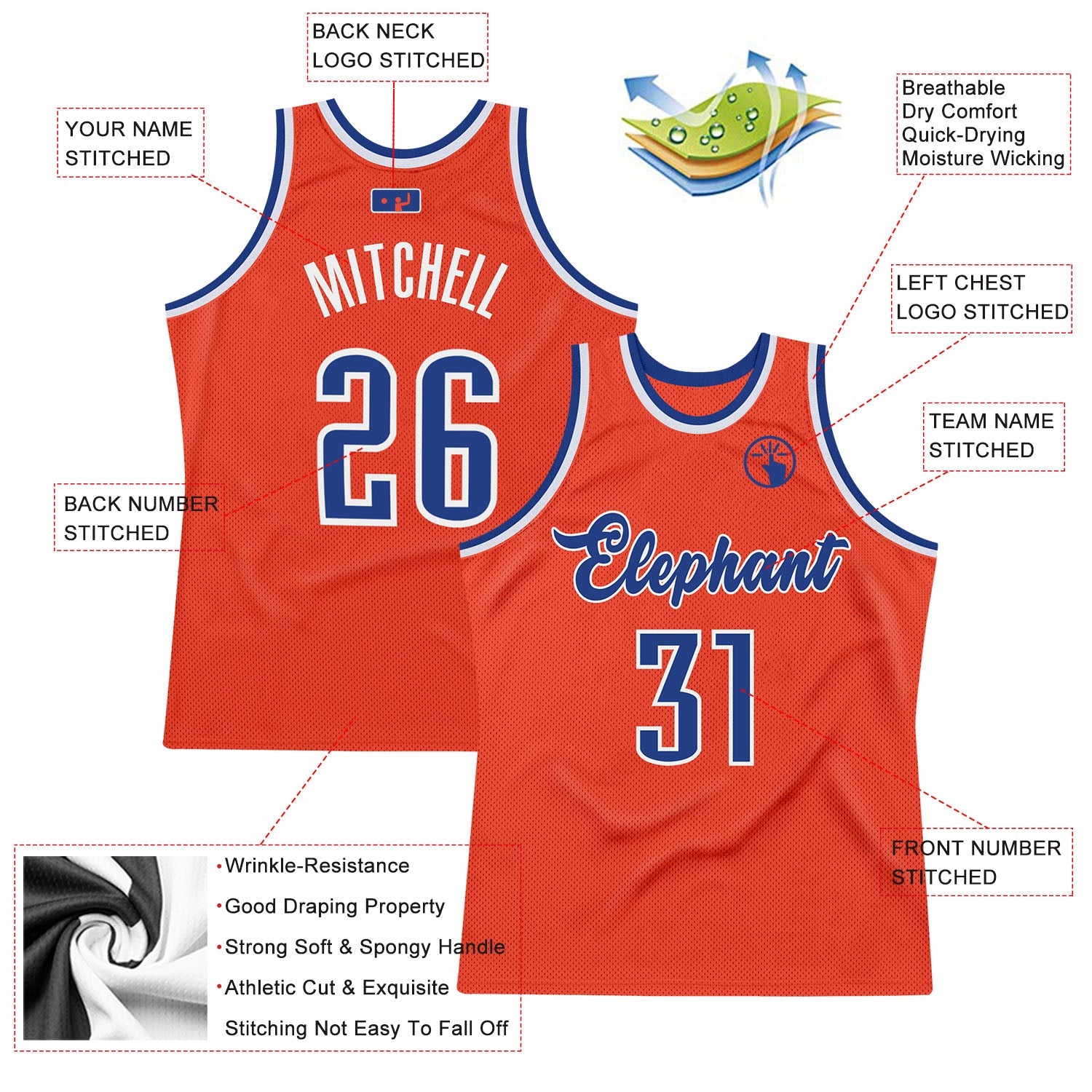Custom Orange Royal-White Authentic Throwback Basketball Jersey - Sky-Custom