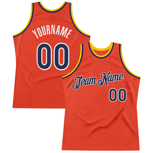 Custom Orange Navy-Gold Authentic Throwback Basketball Jersey - Sky-Custom