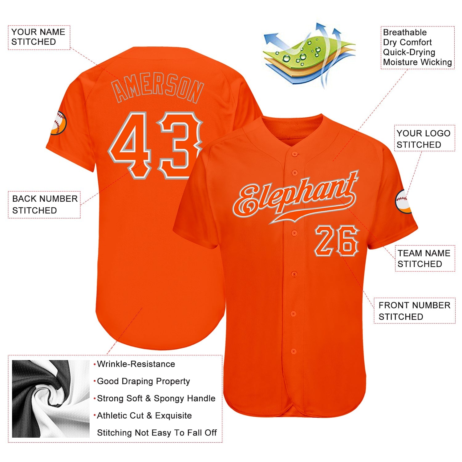 Custom Orange Orange-Gray Authentic Baseball Jersey - Sky-Custom