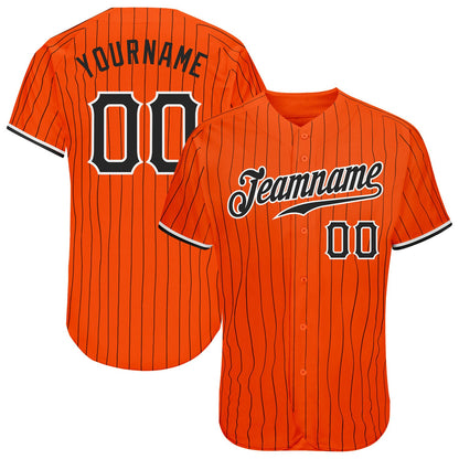 Custom Orange Black Pinstripe Black-White Authentic Baseball Jersey - Sky-Custom