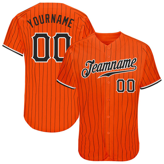Custom Orange Black Pinstripe Black-White Authentic Baseball Jersey - Sky-Custom