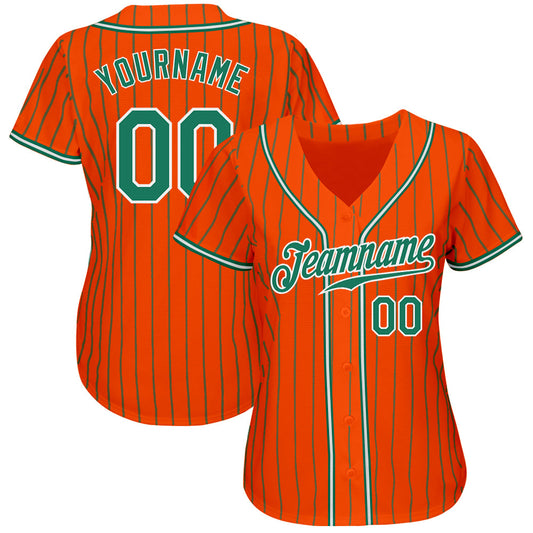 Custom Orange Kelly Green Pinstripe Kelly Green-White Authentic Baseball Jersey - Sky-Custom