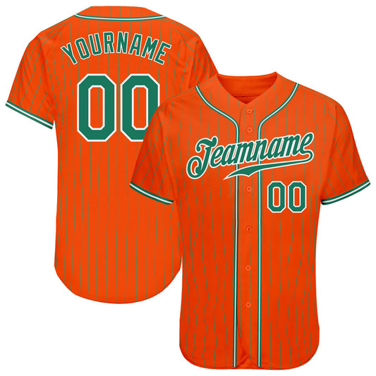 Custom Orange Kelly Green Pinstripe Kelly Green-White Authentic Baseball Jersey - Sky-Custom