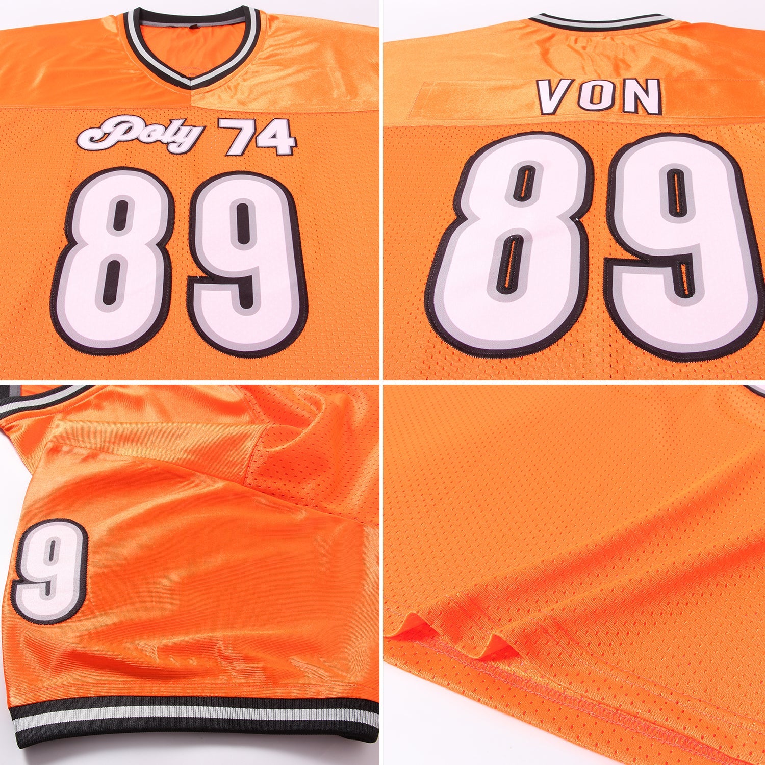 Custom Orange White-Black Mesh Authentic Throwback Football Jersey - Sky-Custom