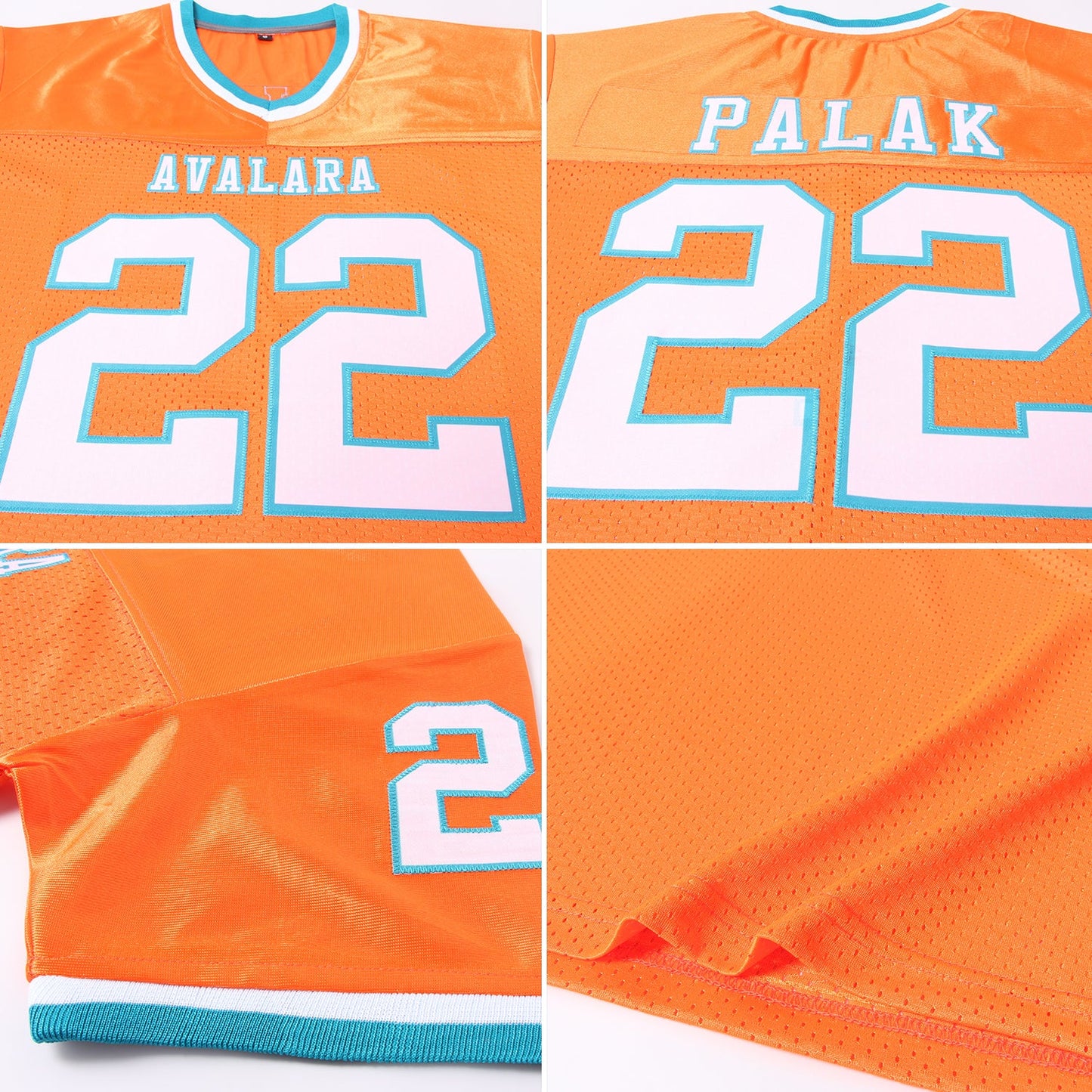 Custom Orange White-Teal Mesh Authentic Throwback Football Jersey - Sky-Custom