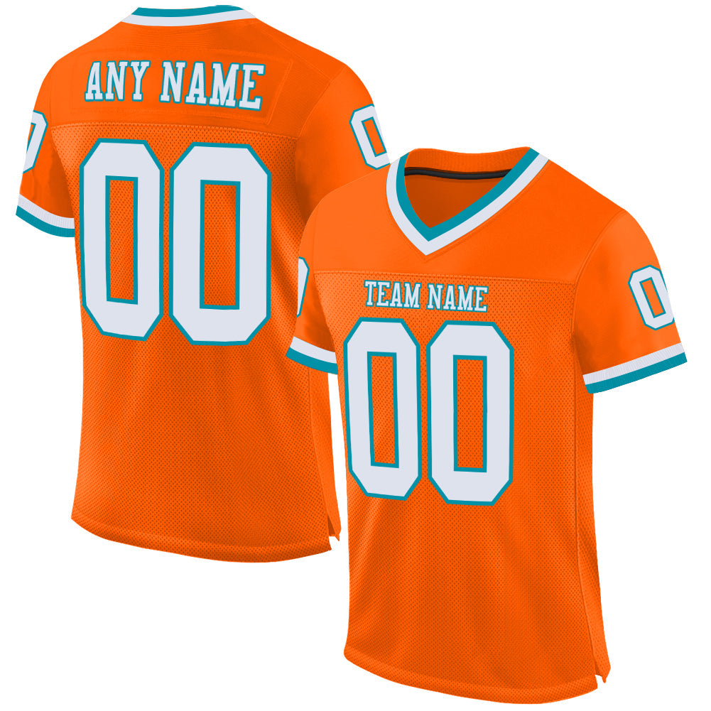 Custom Orange White-Teal Mesh Authentic Throwback Football Jersey - Sky-Custom